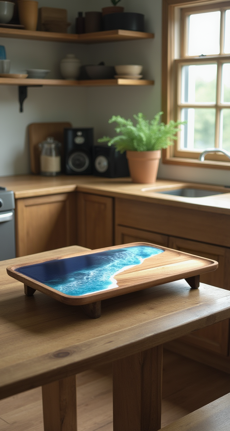 Ocean Waves Standing Wood Tray