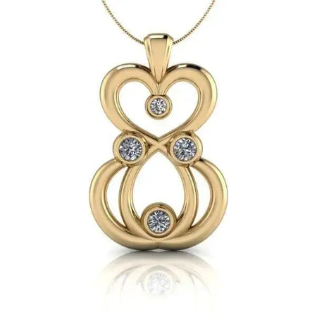 Gold moissanite pendant necklace with open heart and circle design, five round stones
