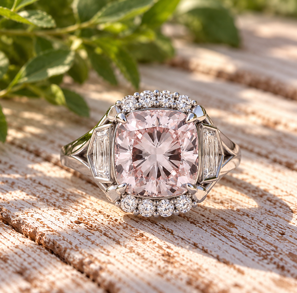 Pink Lab Diamond Engagement Ring Cushion Cut