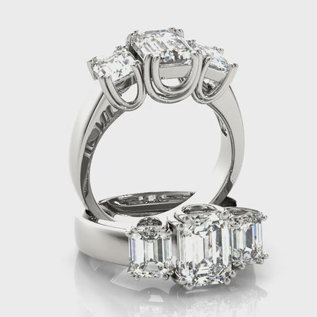 Emerald Cut Three Stone Lab Grown Diamond Ring Bel Viaggio Designs