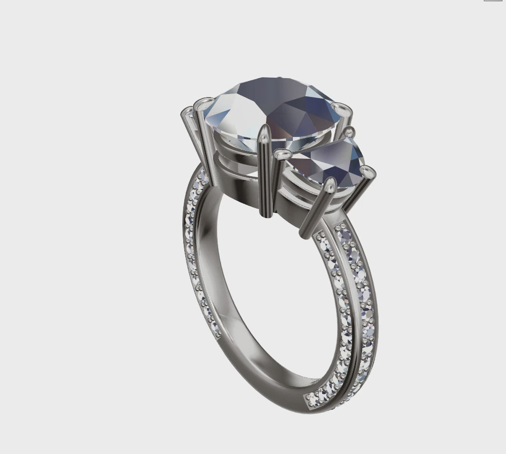 three stone moissanite engagement ring-bel viaggio designs