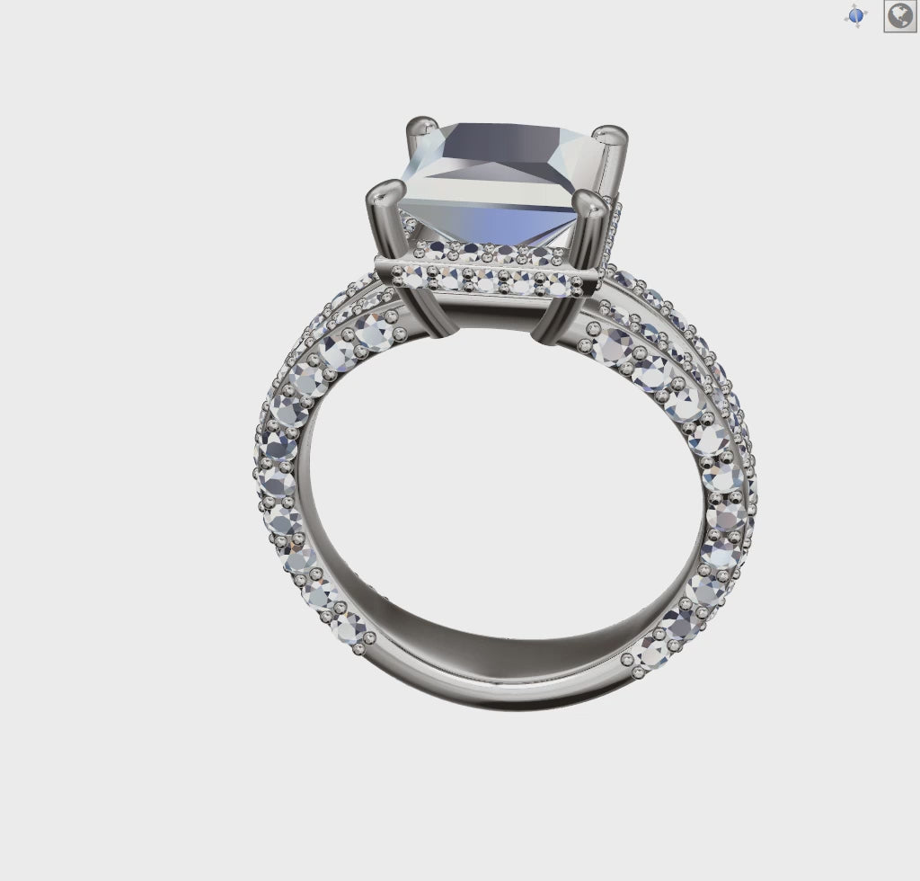 a princess cut diamond ring with a double band