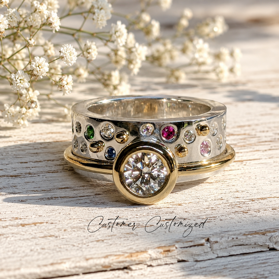 Sloane 1 CT Lab Diamond Statement Ring – Solid Silver & 10kt Gold Bezel
