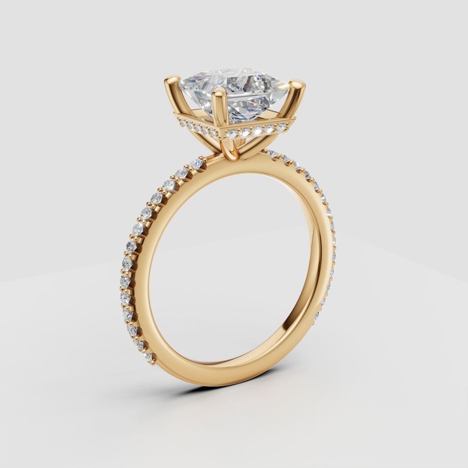 Princess Cut Lab Diamond Engagement Ring with Hidden Halo