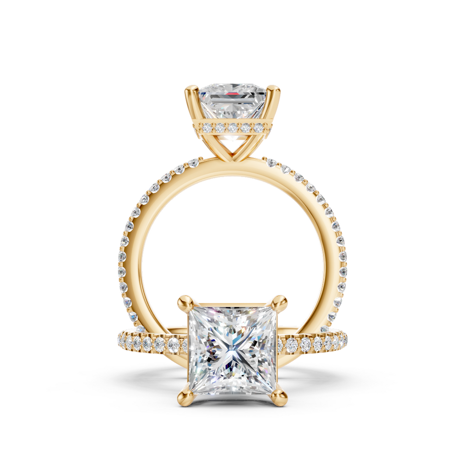 Princess Cut Lab Diamond Engagement Ring with Hidden Halo