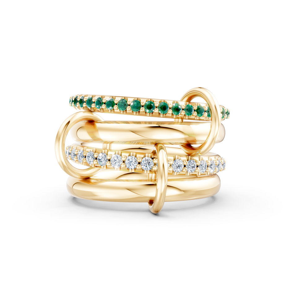 Neptune Diamond & Emerald Connected Ring Set