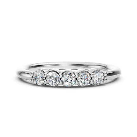 White gold ring with five round diamonds in a row, custom jewelry design