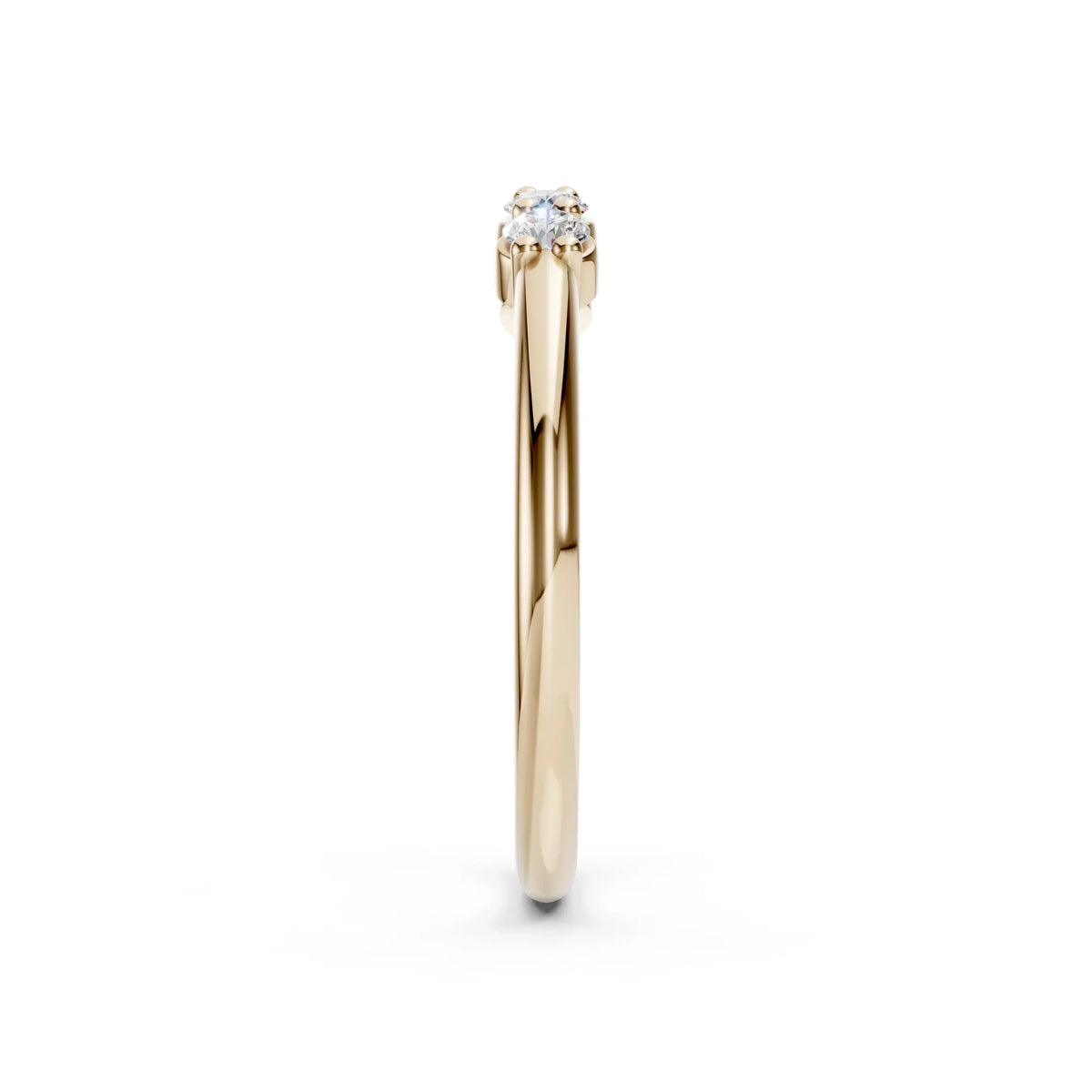 Yellow gold solitaire engagement ring with round center diamond, viewed from the side