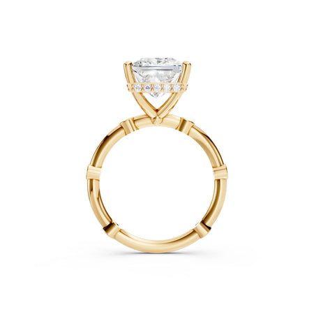 Yellow gold engagement ring with solitaire diamond and pavé diamond accents on setting