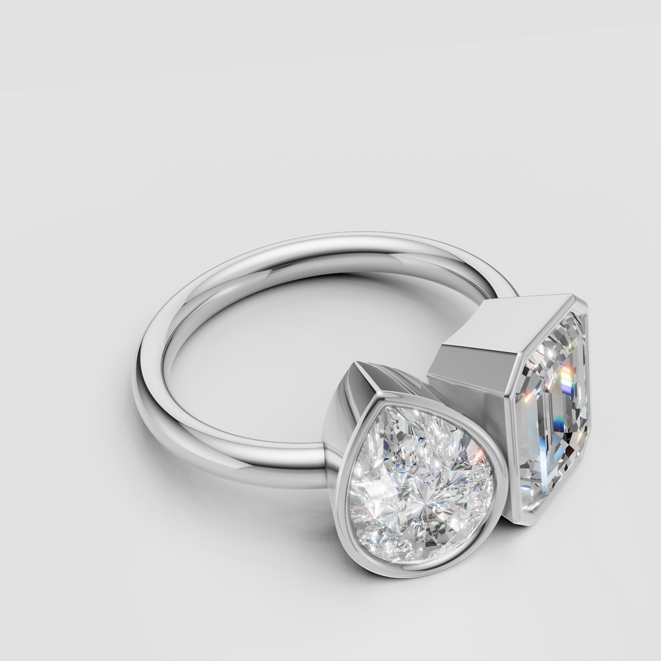 Bezel Set Toi et Moi Ring – Emerald Cut & Pear Lab Diamond Two Stone Ring, 4.00 CTW