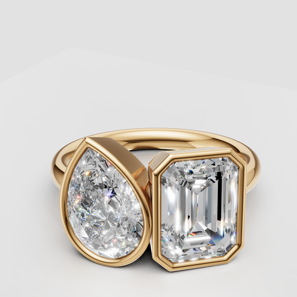 Bezel Set Toi et Moi Ring – Emerald Cut & Pear Lab Diamond Two Stone Ring, 4.00 CTW