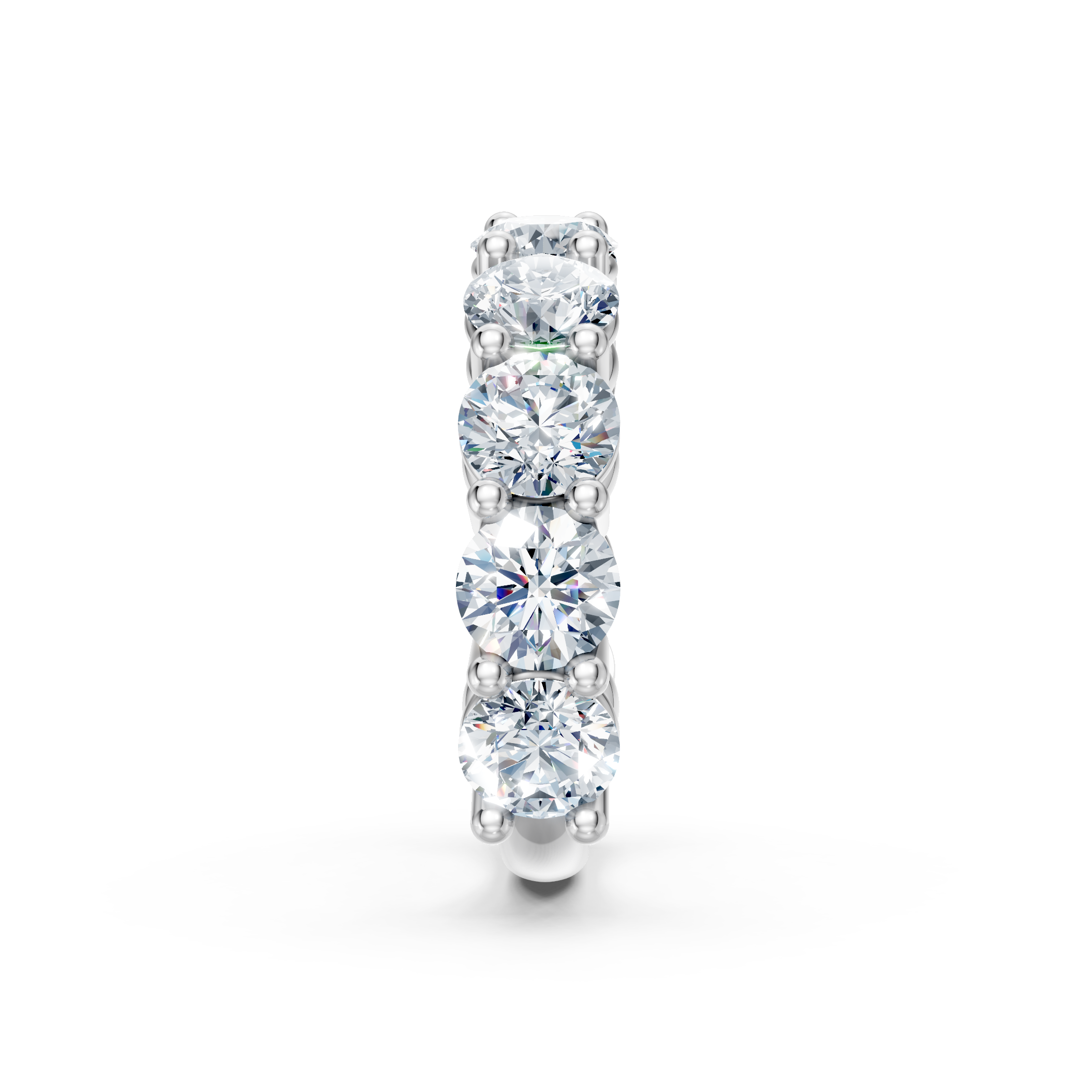 White gold band with five round brilliant diamonds in prong setting, custom jewelry