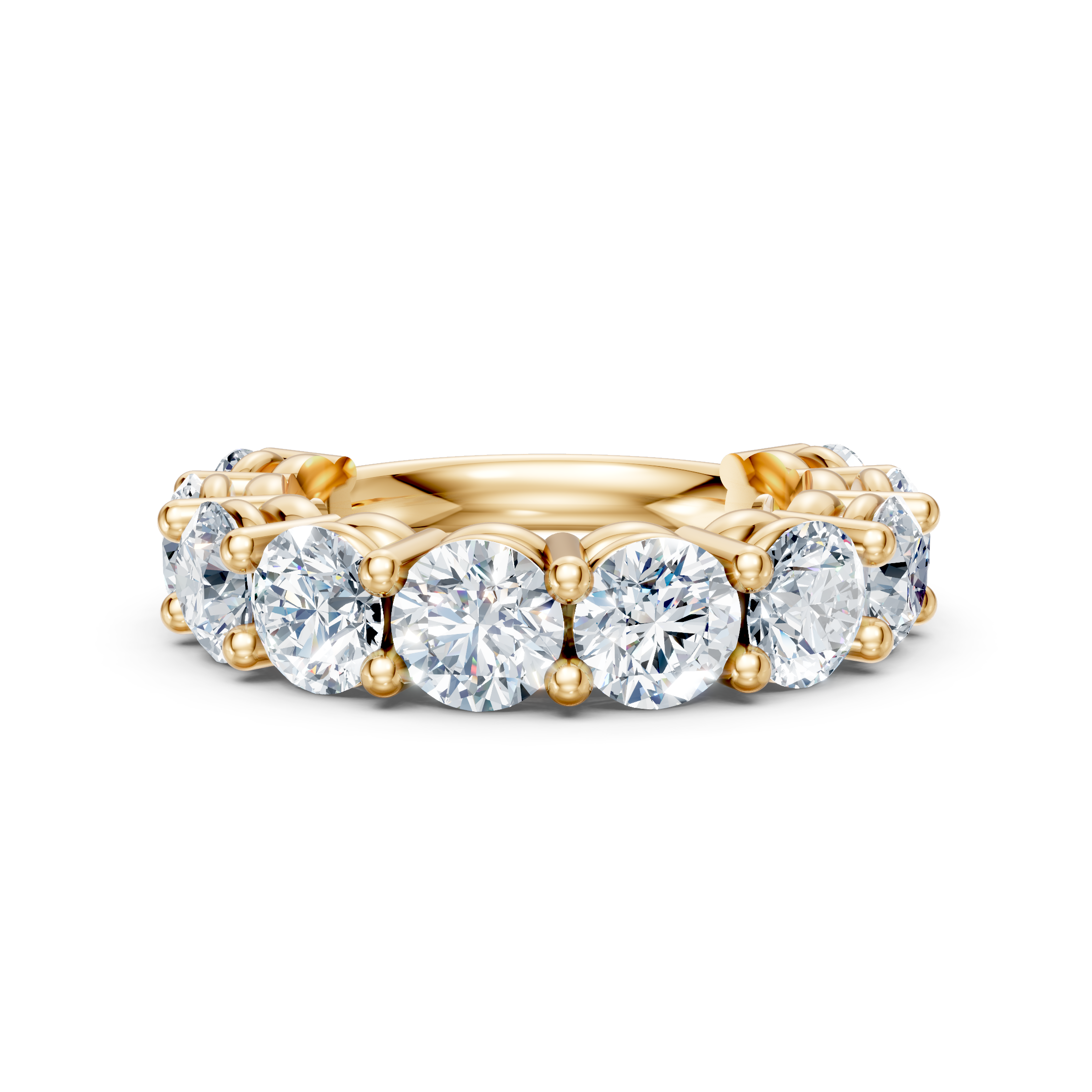 Yellow gold eternity ring with large round-cut diamonds, custom fine jewelry