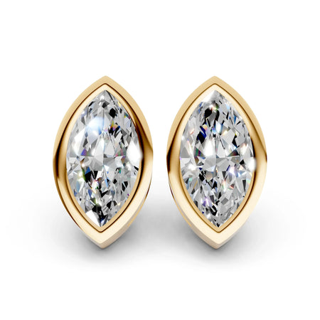 Marquise diamond stud earrings set in yellow gold, custom fine jewelry