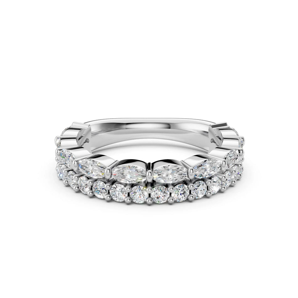 Platinum eternity band with double rows of round brilliant diamonds