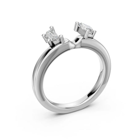 Custom engagement ring with two sparkling diamonds set in sleek white gold band