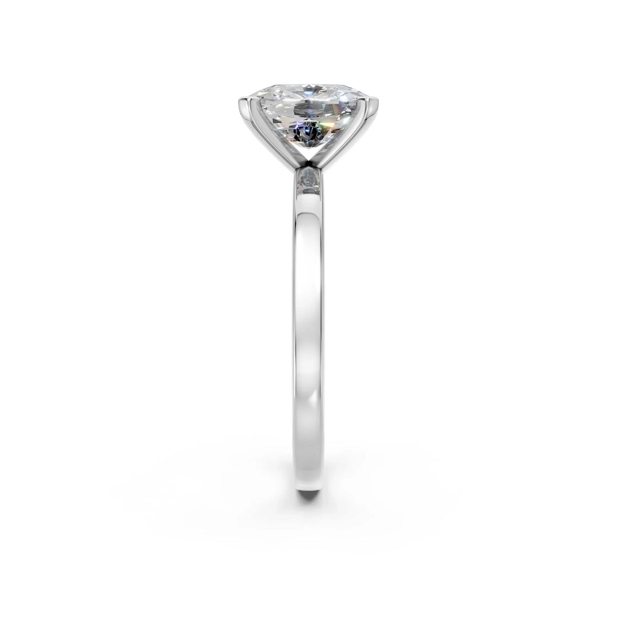 Elegant solitaire engagement ring with a brilliant-cut diamond set in a sleek white gold band.