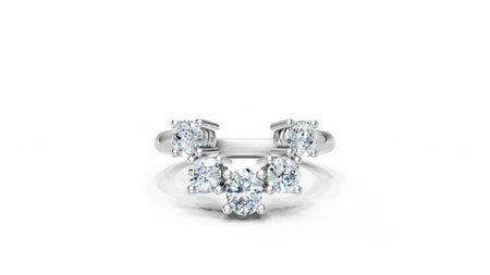 Elegant three-stone diamond engagement ring with round brilliants in white gold, perfect for custom designs.
