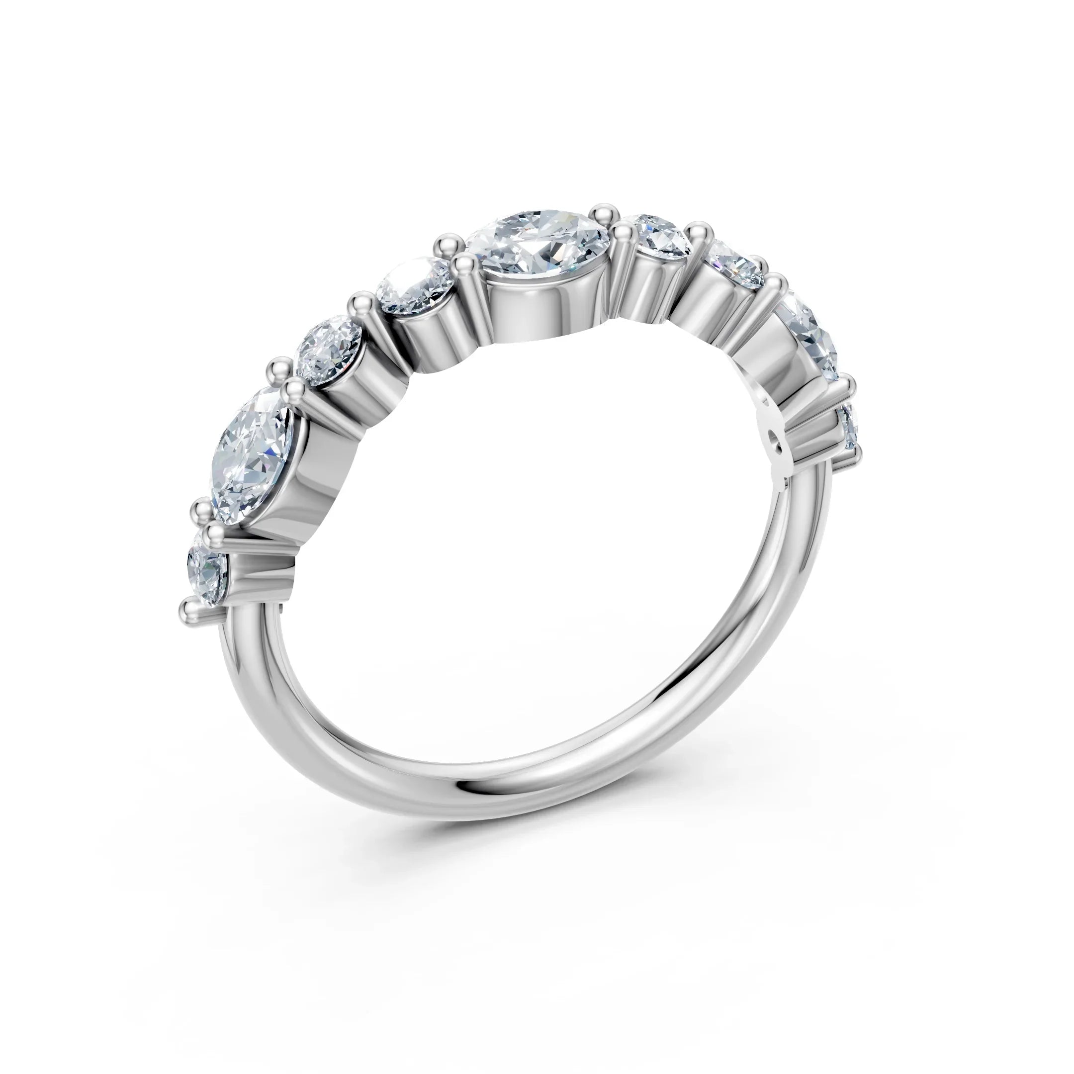 Elegant diamond engagement ring with marquise and round stones in white gold