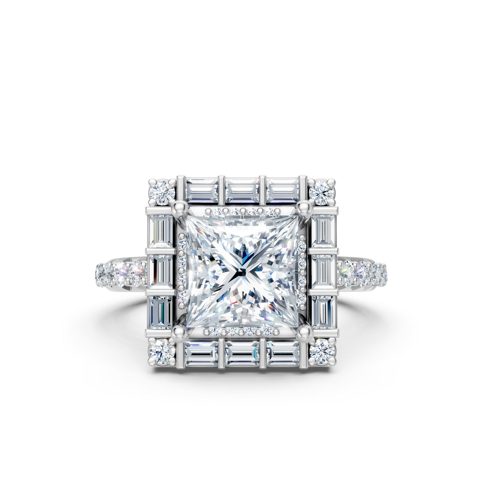 Princess Cut Lab Diamond Ring-Halo Setting 3.20 ctw