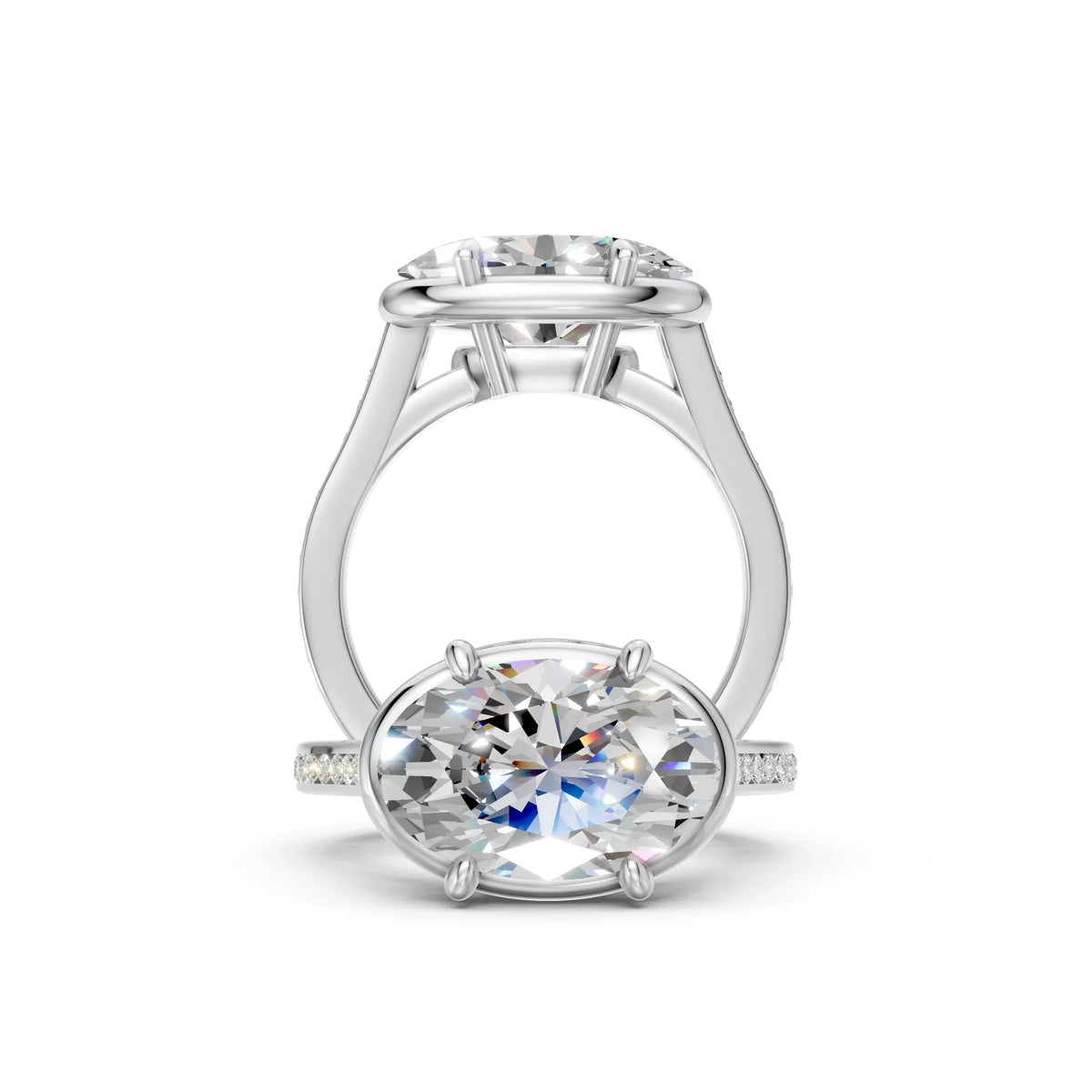 Elegant oval diamond engagement ring with side accents and sleek band design