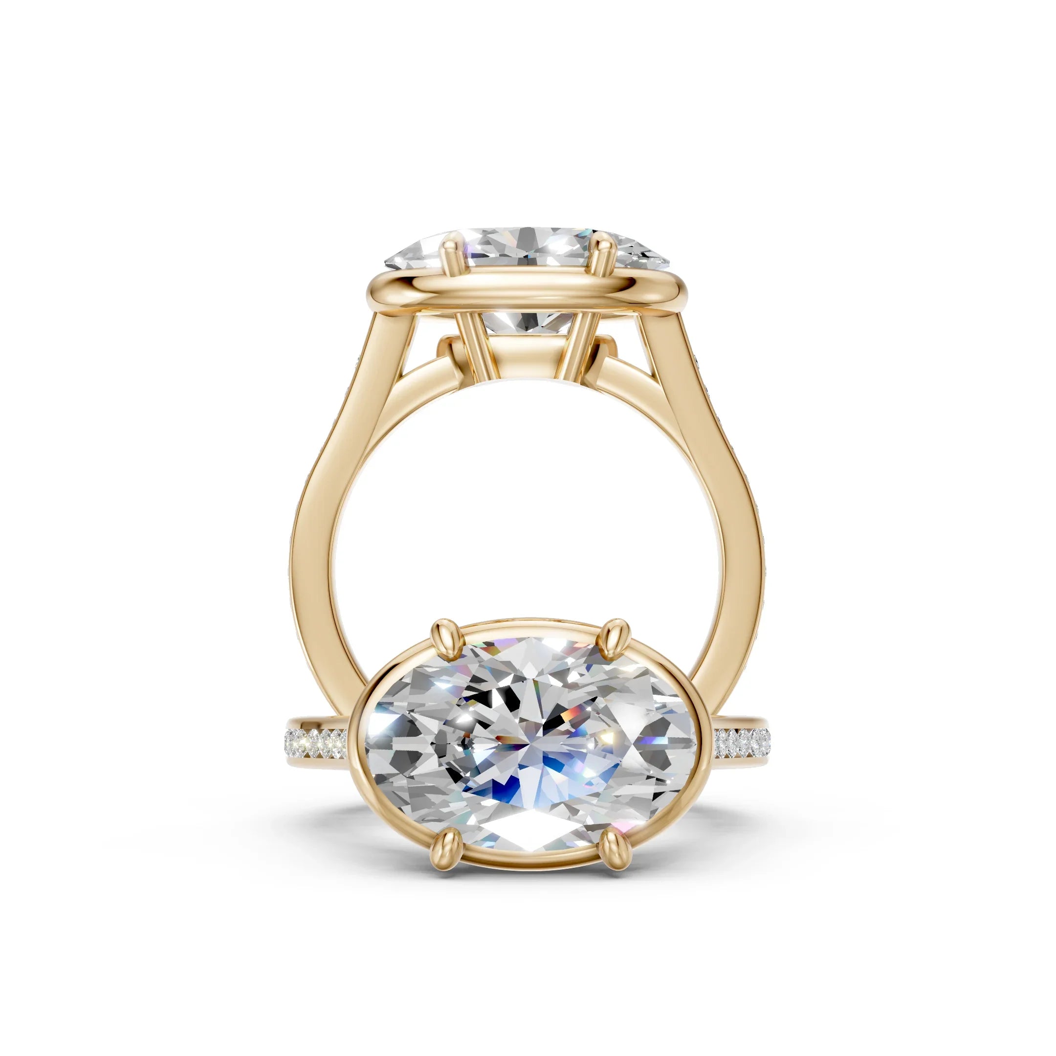 Oval diamond engagement ring in gold with side accents