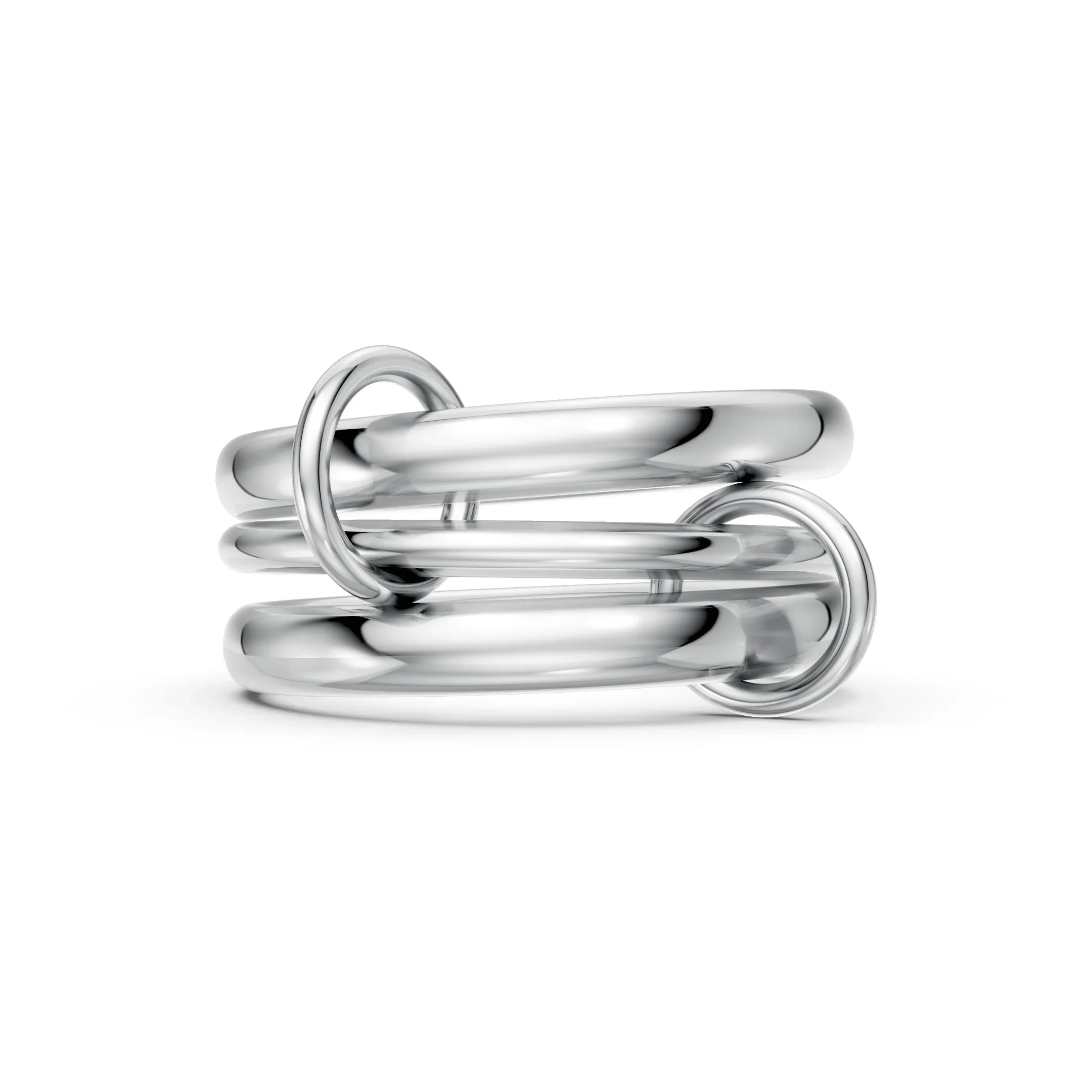 Elegant silver stackable rings with interlocking design, perfect for custom engagement or everyday wear.