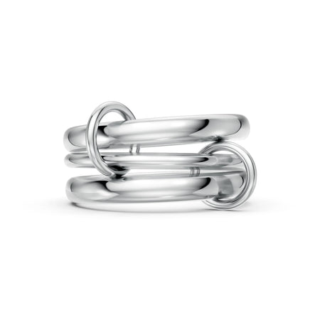 Elegant silver stackable rings with interlocking design, perfect for custom engagement or everyday wear.
