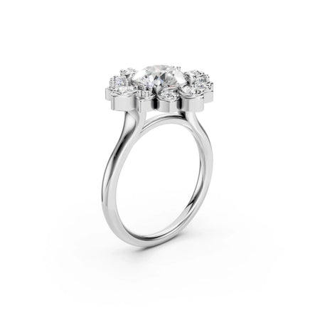 Elegant custom engagement ring with central diamond and halo design