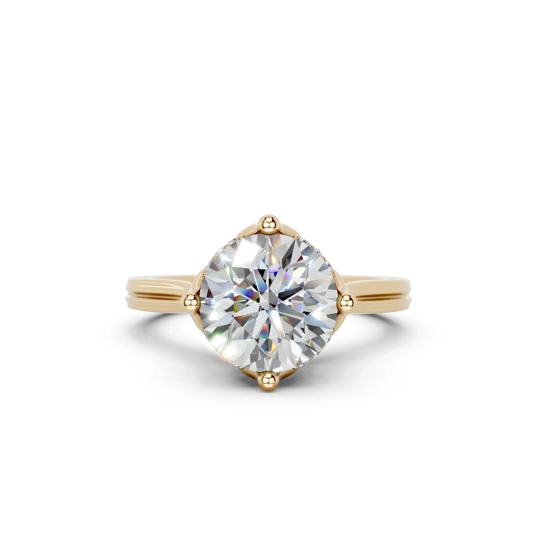 Elegant round diamond engagement ring in yellow gold with four-prong setting