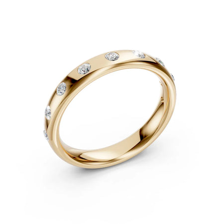 Bel Viaggio Designs flush set yellow gold wedding band with round lab diamonds
