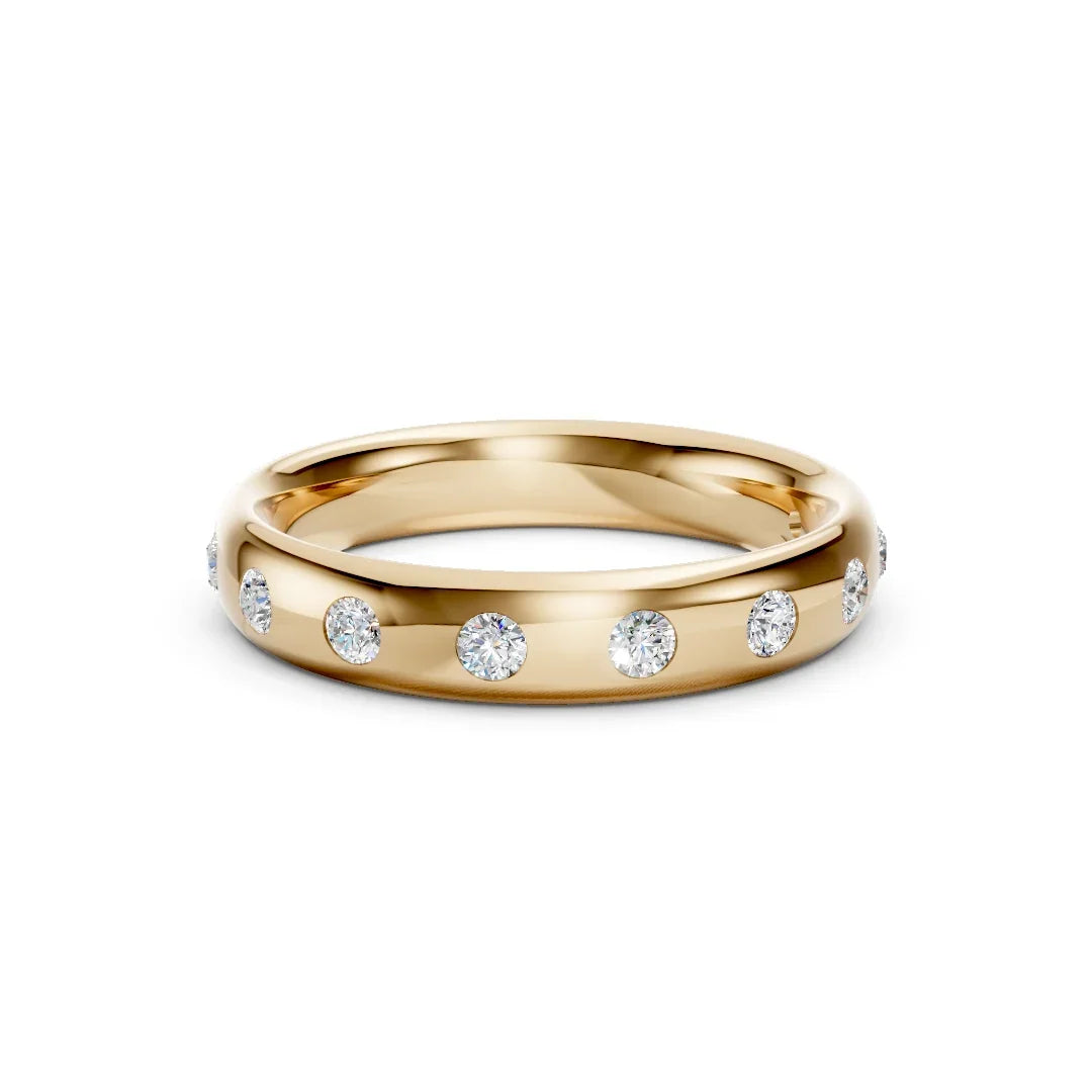 Bel Viaggio Designs gold flush set wedding band with round lab diamonds