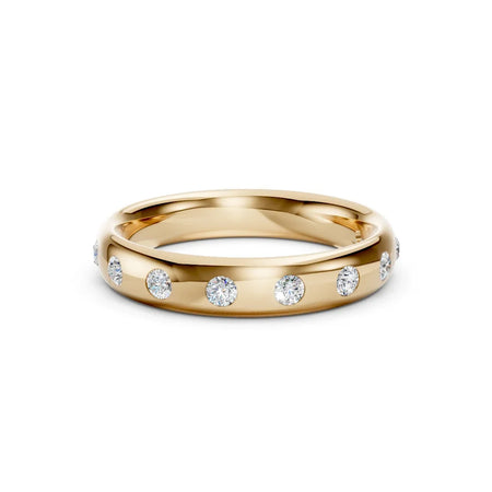 Bel Viaggio Designs gold flush set wedding band with round lab diamonds