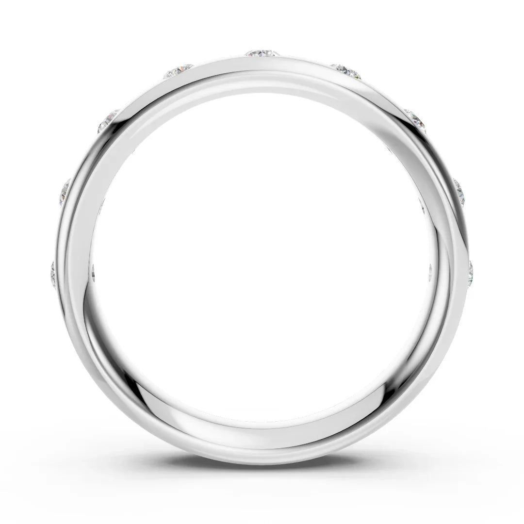 Flush set lab diamond wedding band by Bel Viaggio Designs in polished white gold