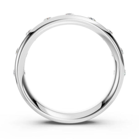 Flush set lab diamond wedding band by Bel Viaggio Designs in polished white gold