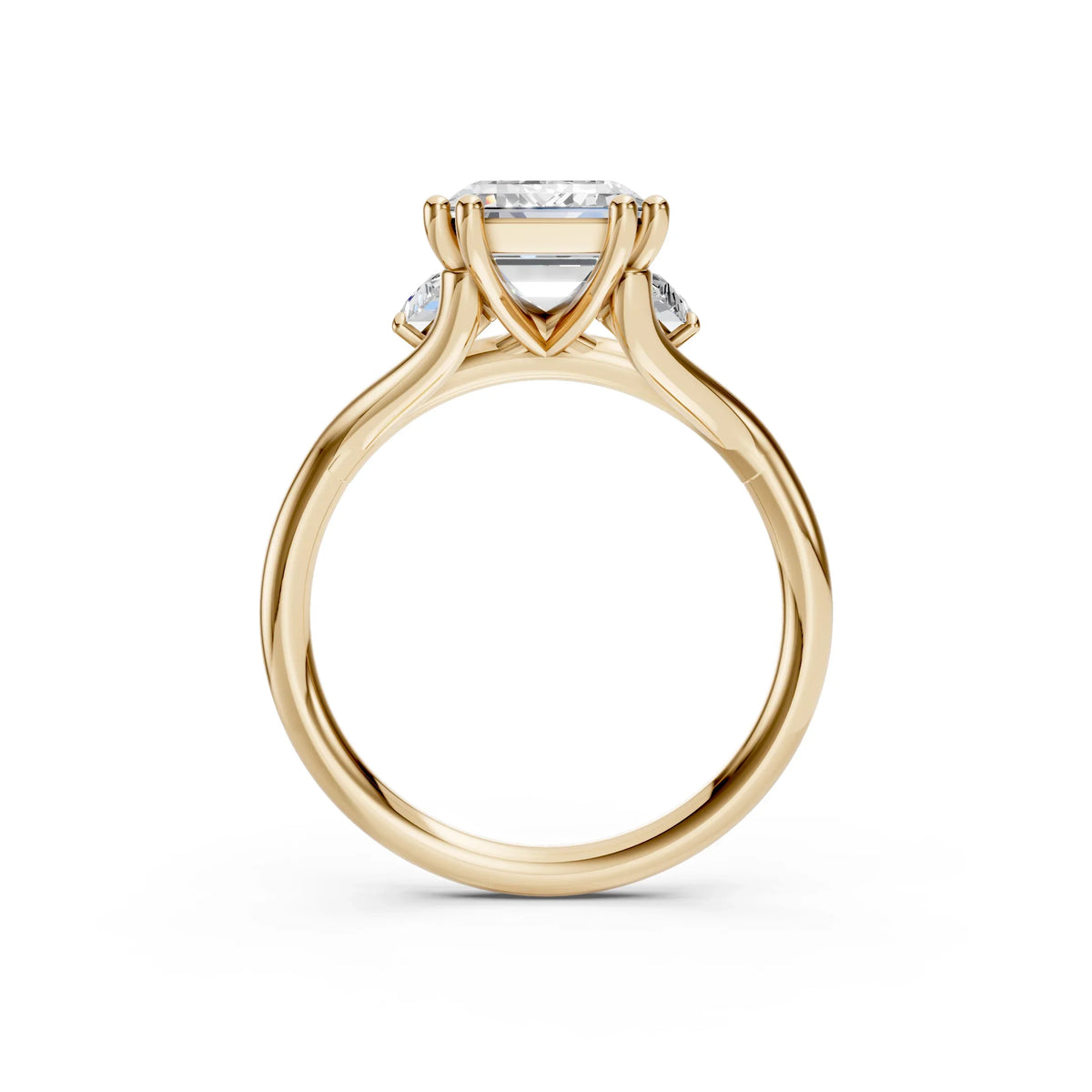 Bel Viaggio Designs three stone lab diamond engagement ring in yellow gold