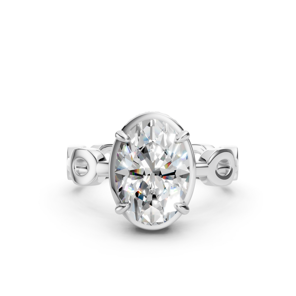 Bel Viaggio Designs oval lab diamond solitaire engagement ring with a unique link band