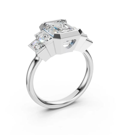 Bel Viaggio Designs modern five stone emerald cut lab diamond ring in white gold