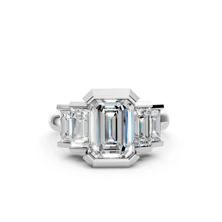 Bel Viaggio Designs five stone emerald cut lab diamond ring in a silver setting