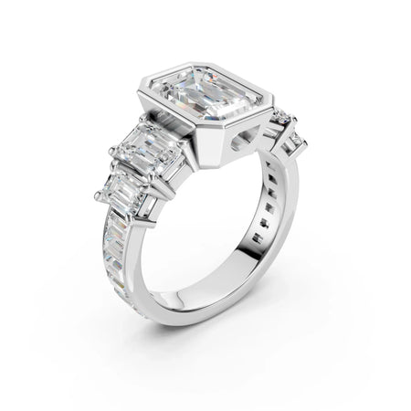 Bel Viaggio Designs graduated emerald cut lab diamond anniversary ring in white gold