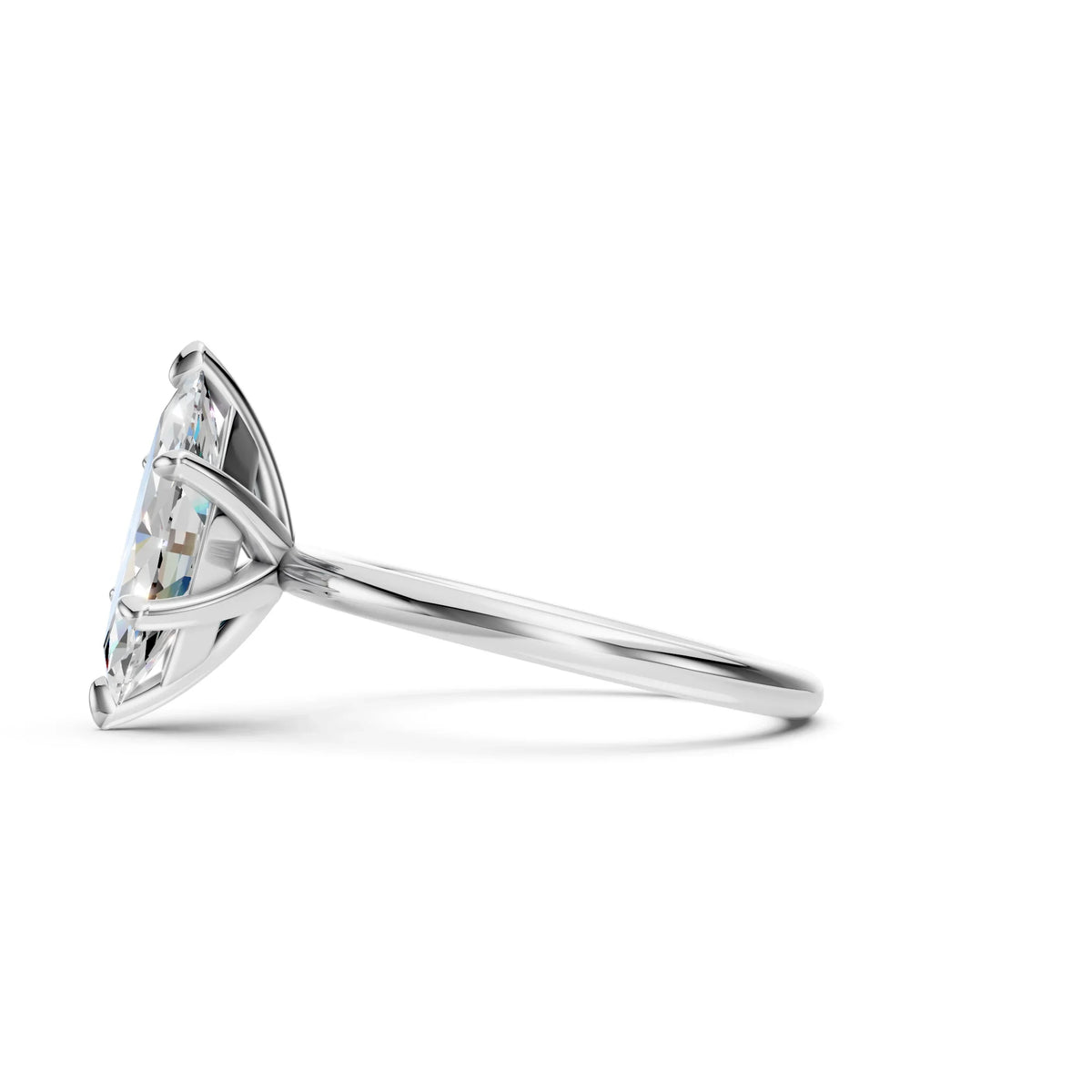 Side view of a Bel Viaggio Designs lab diamond marquise engagement ring in a silver setting