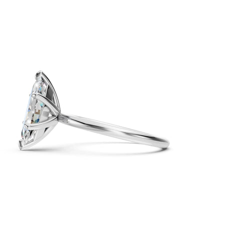 Side view of a Bel Viaggio Designs lab diamond marquise engagement ring in a silver setting