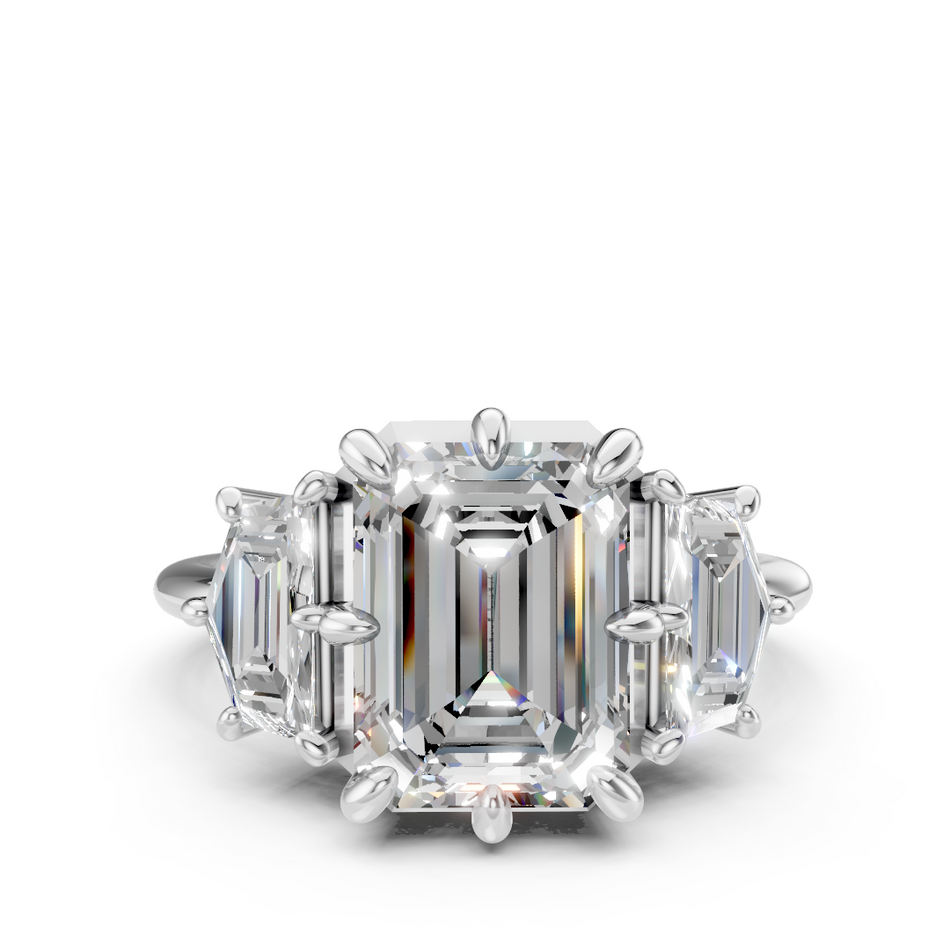 Florence Three Stone Emerald and Cadillac Lab Diamond Ring 3.00 ctw