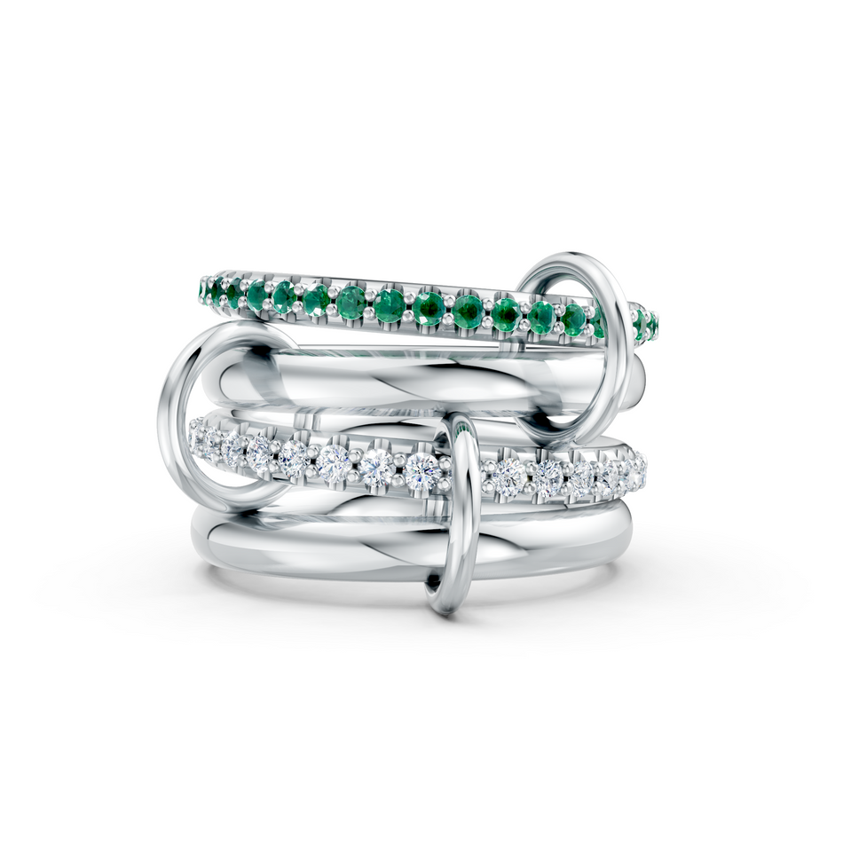 Neptune Diamond & Emerald Connected Ring Set
