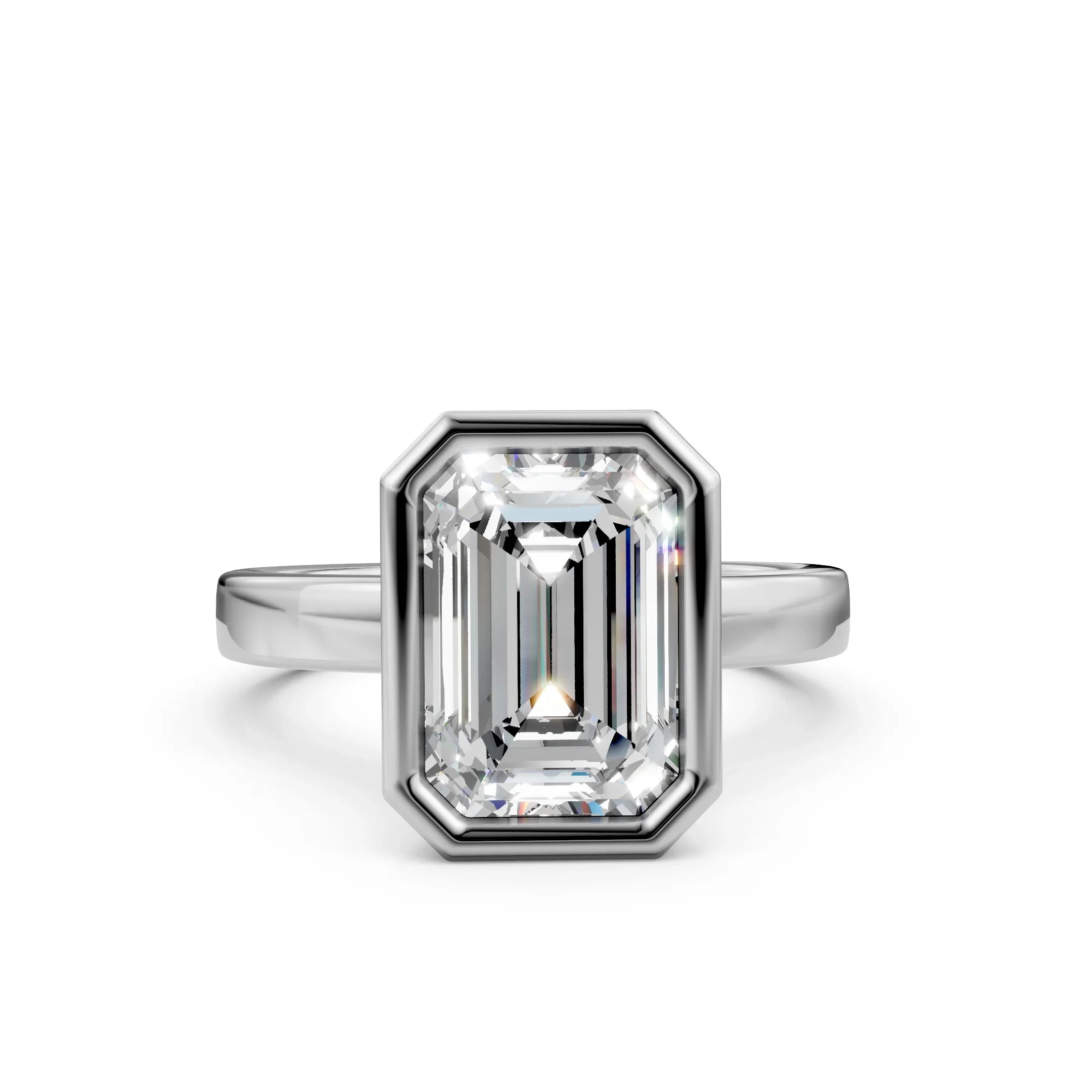 Emerald cut diamond solitaire engagement ring with sleek white gold band
