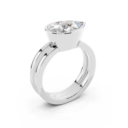 Custom pear-cut diamond engagement ring with split band in white metal