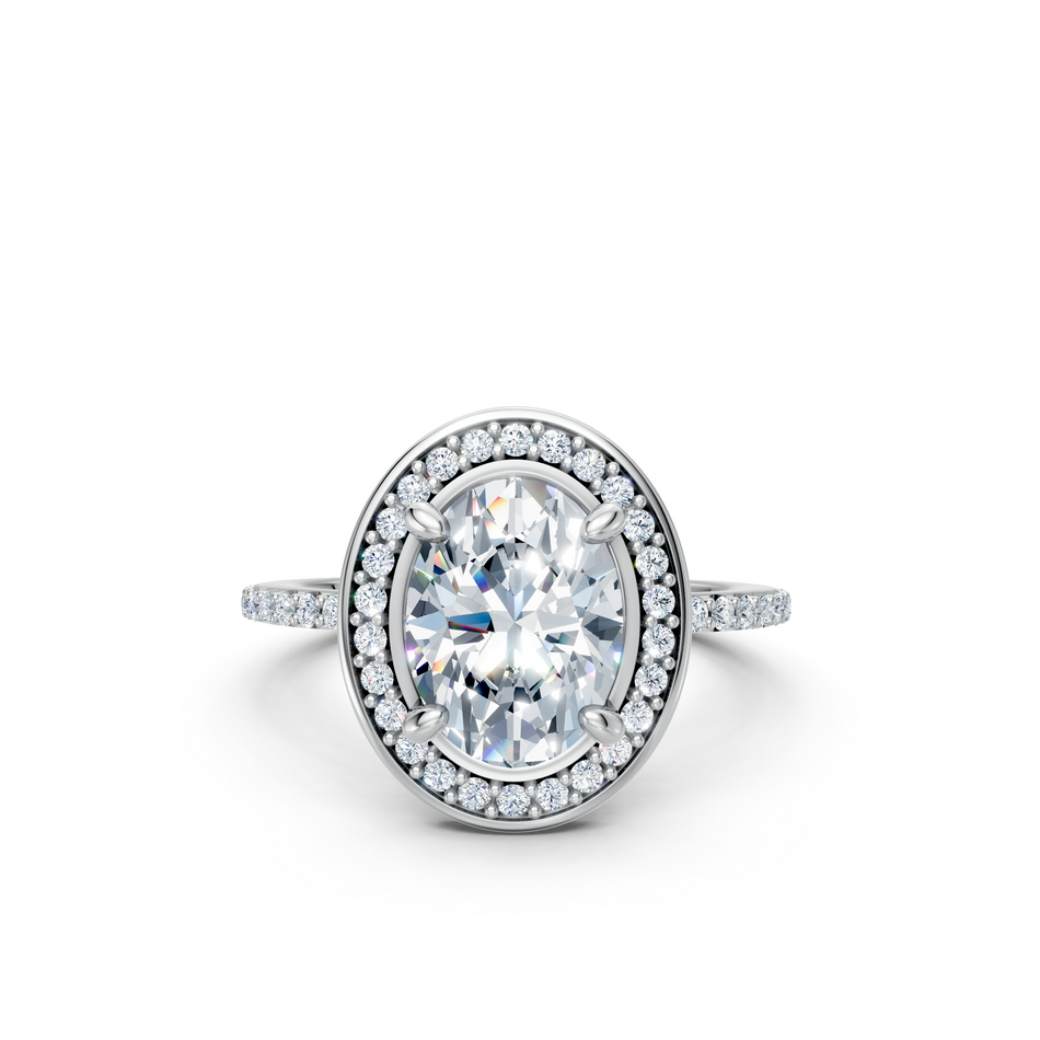 Oval Lab Diamond Halo Engagement Ring – 3 CTW IGI Certified
