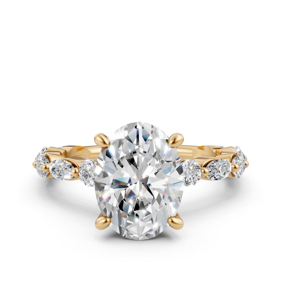 3.70 CTW Oval Lab Diamond Engagement Ring – Oval & Round Diamond Setting