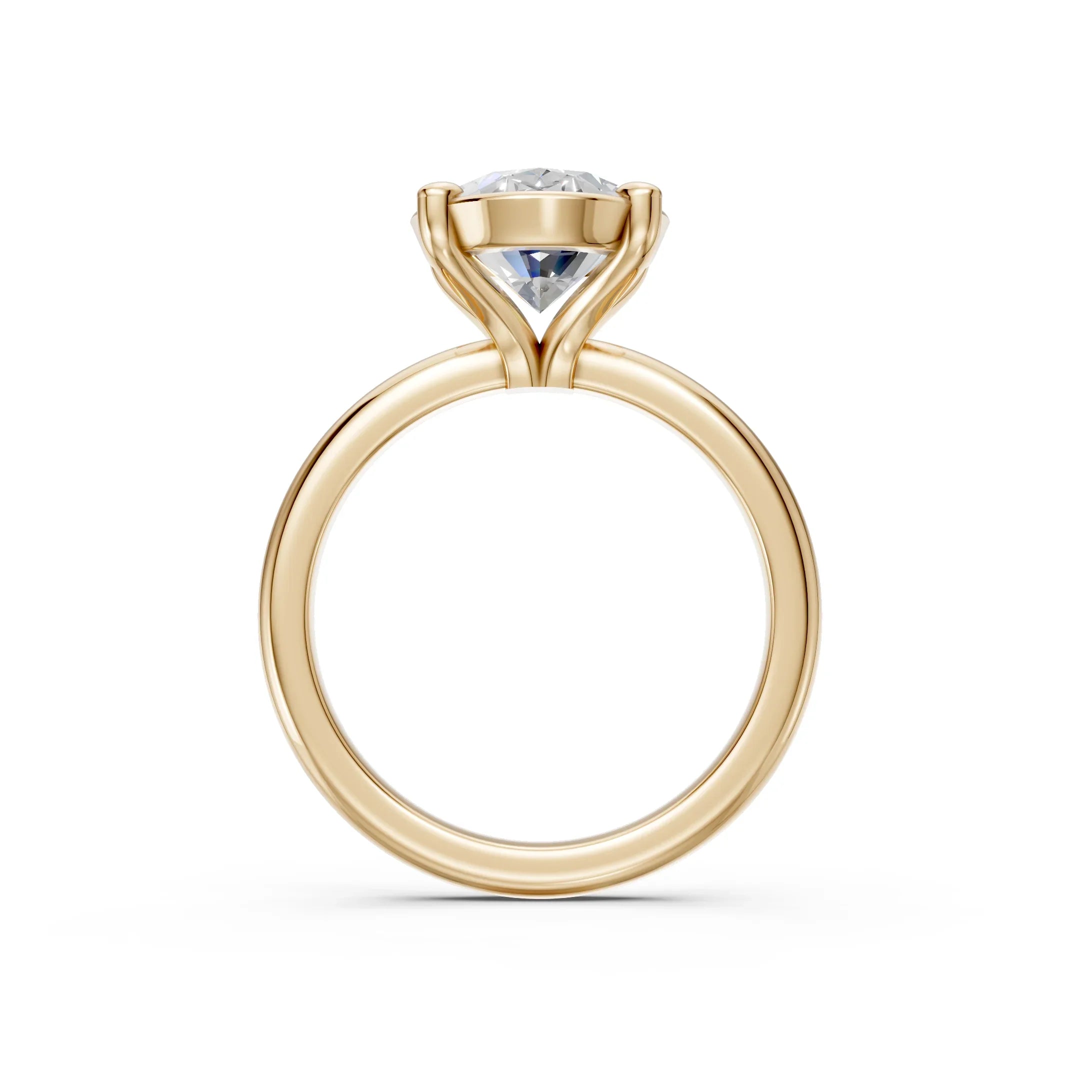 Yellow gold solitaire engagement ring with round diamond, classic design for custom jewelry