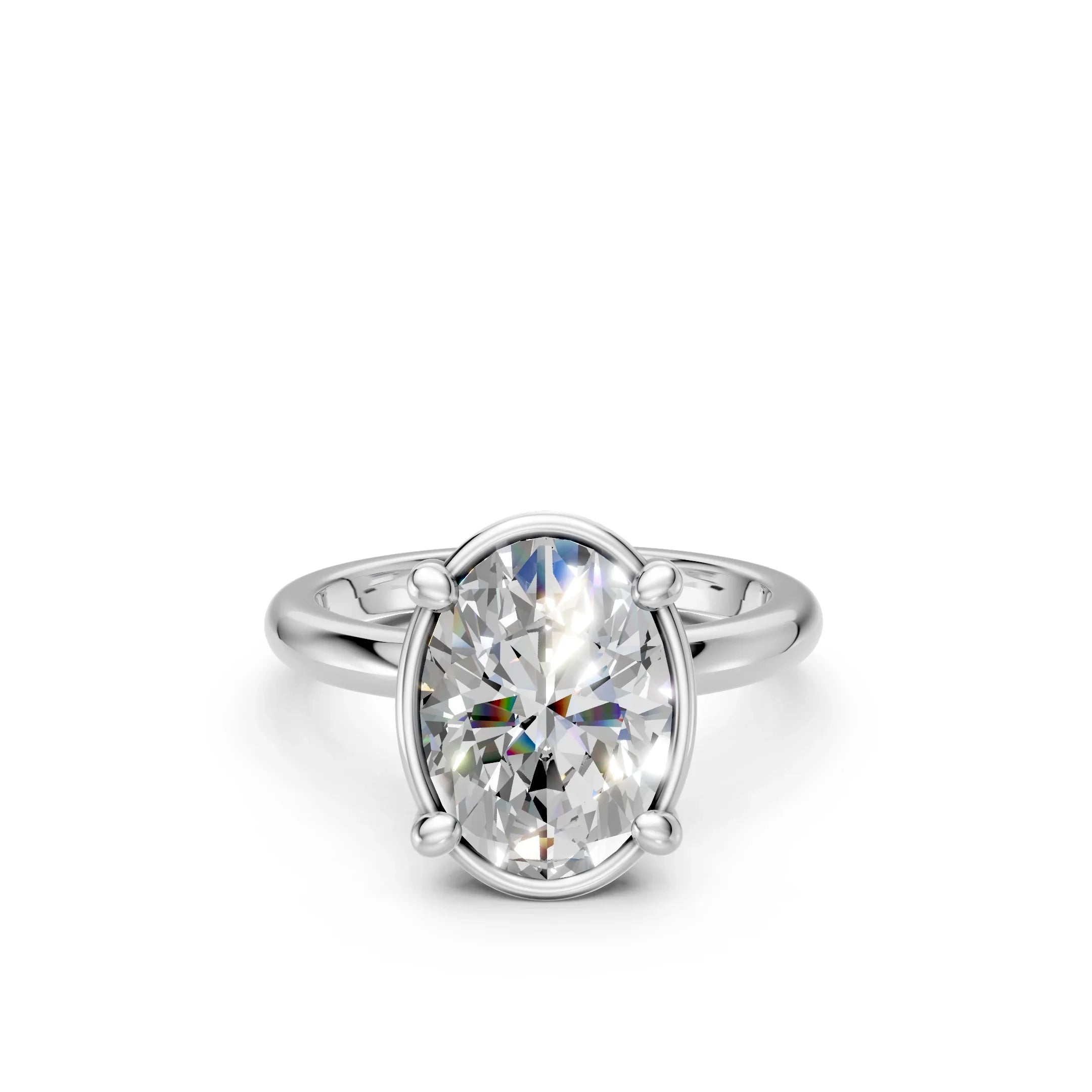 Elegant oval diamond engagement ring with four-prong setting in white gold